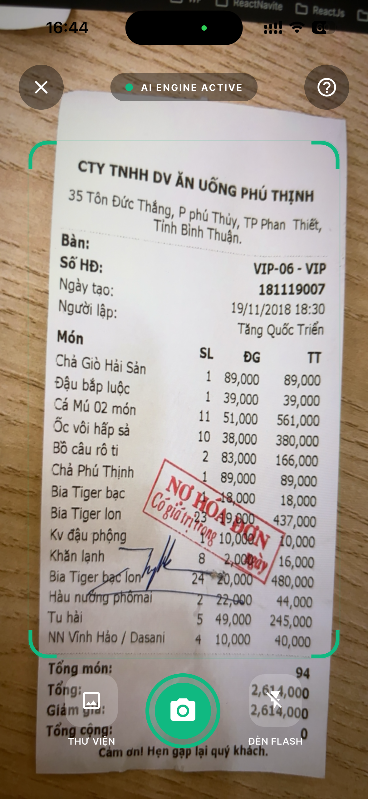 AI Scanning Receipt